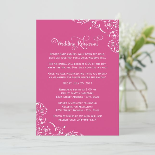 Invitation Répétition de mariage à floraison rose vif (Debout devant)