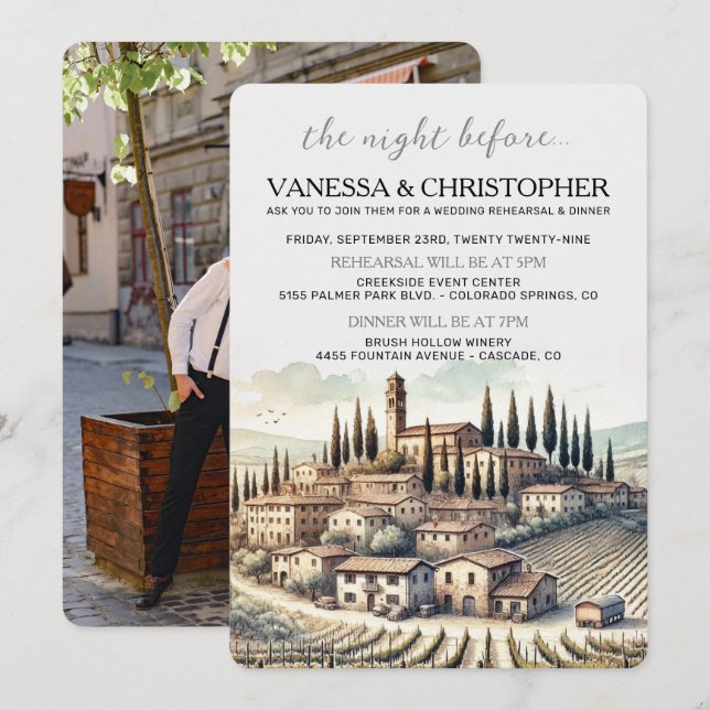 Invitation Répétition de mariage à l'aquarelle en Toscane (Devant / Derrière)