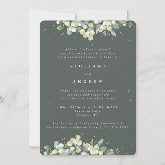 Invitation Répétition de mariage au Snowberry gris-vert + Euc (Devant)