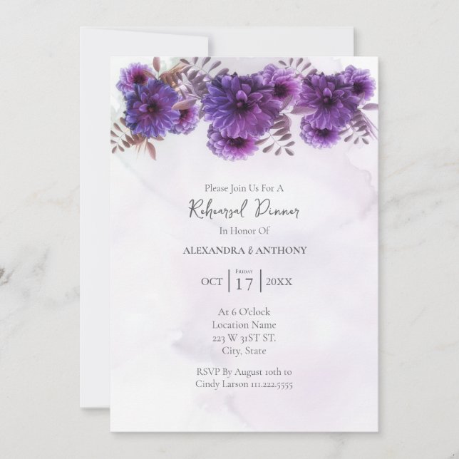 Invitation Répétition de mariage aux chrysanthèmes aquarelle  (Devant)