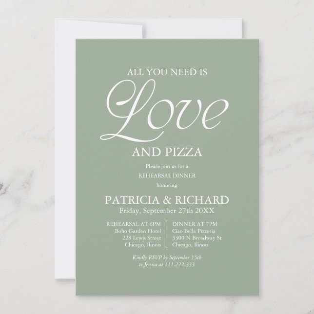 Invitation Répétition de mariage avec pizza moderne noir et b (Devant)
