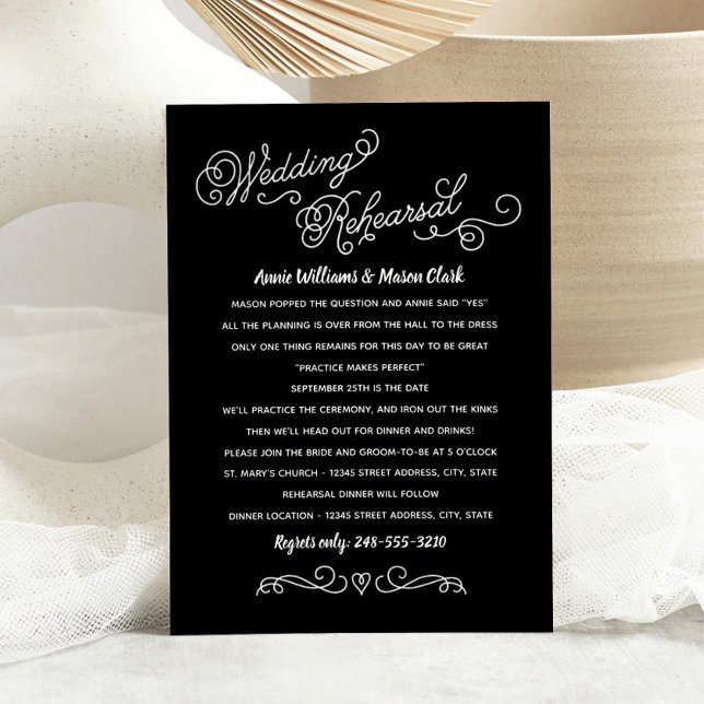 Invitation Répétition de mariage Black Heart Flourish (Créateur téléchargé)