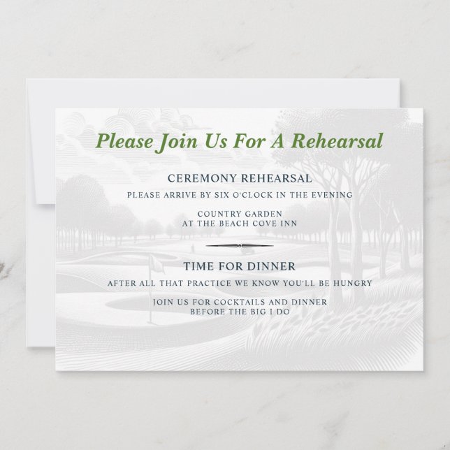 Invitation Répétition de mariage de couple de golf (Devant)