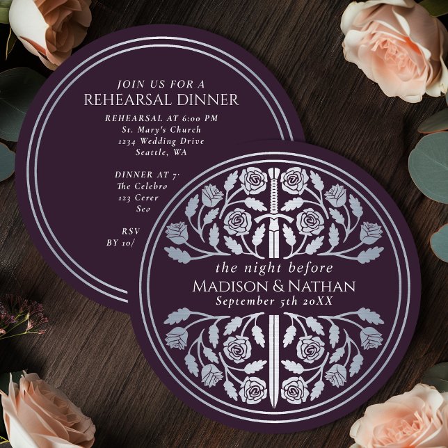 Invitation Répétition de mariage Épée d'Argent Aubergine (Créateur téléchargé)