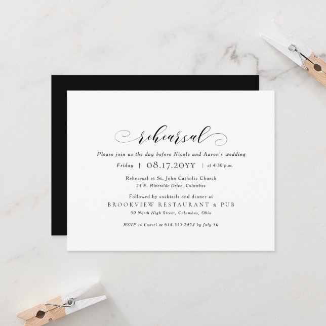 Invitation Répétition de mariage et dîner simple élégant (Devant/Arrière en situation)
