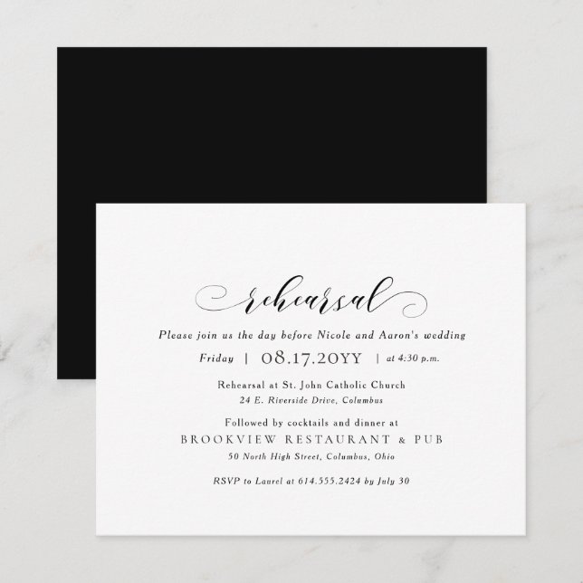 Invitation Répétition de mariage et dîner simple élégant (Devant / Derrière)