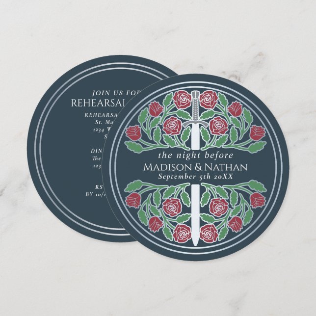 Invitation Répétition de mariage royal avec épée argent gris  (Devant / Derrière)