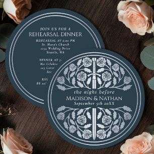 Invitation Répétition de mariage royal avec épée argent gris
