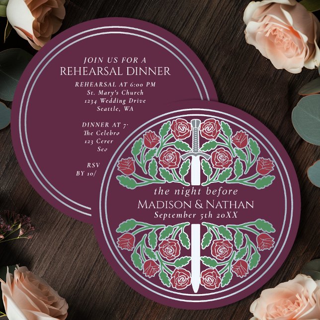Invitation Répétition de mariage royal avec épée argent mauve (Créateur téléchargé)
