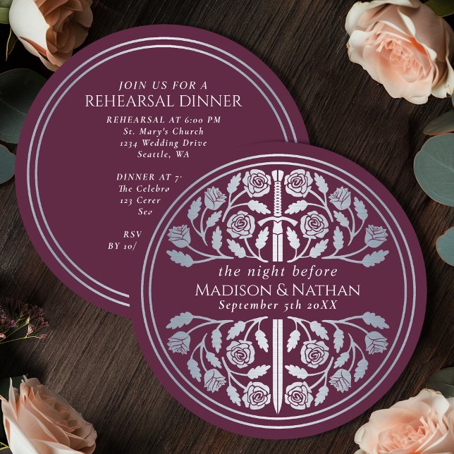 Invitation Répétition de mariage royal avec épée argent mauve (Créateur téléchargé)