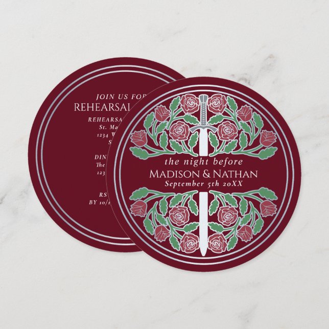 Invitation Répétition de mariage royal avec épée argentée rou (Devant / Derrière)