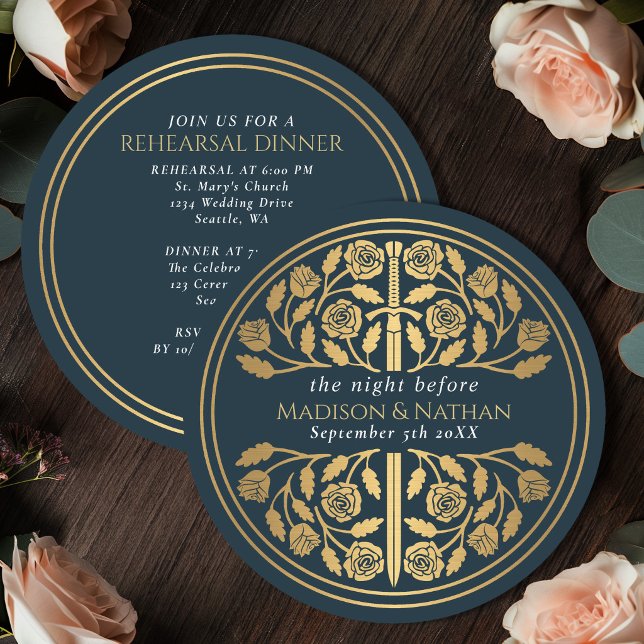 Invitation Répétition de mariage royal avec épée dorée grise  (Créateur téléchargé)