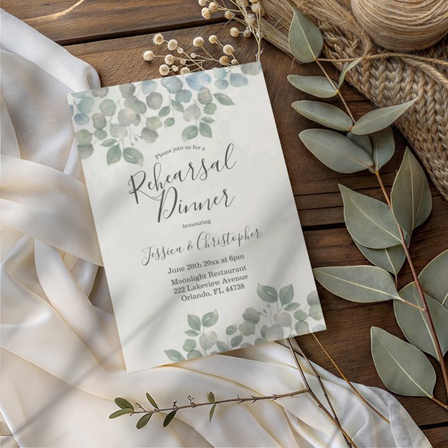 Invitation Répétition de mariage rustique eucalyptus sage ver (Créateur téléchargé)
