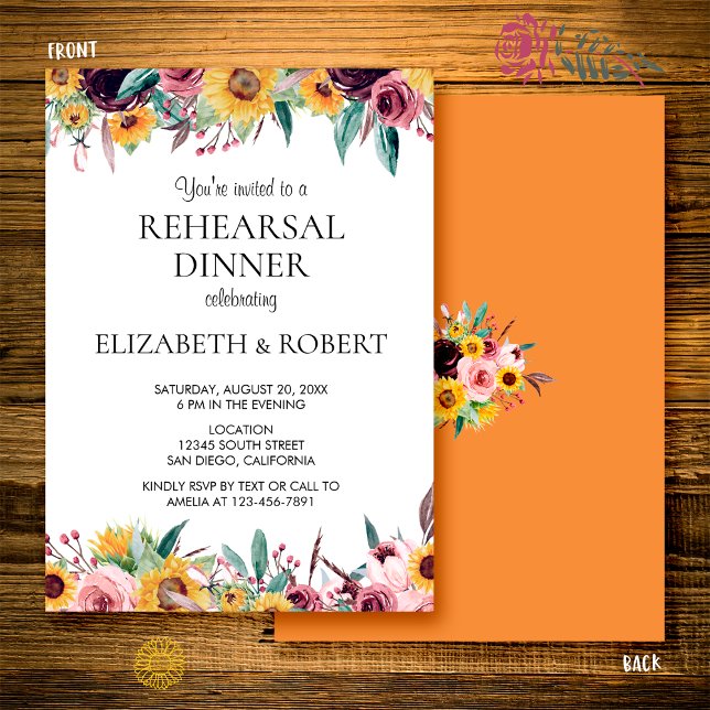 Invitation Répétition de mariage rustique orange brûlé au tou (Créateur téléchargé)