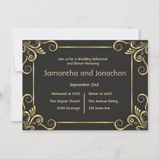 Invitation Répétition de mariage vintage Art déco élégant (Devant)