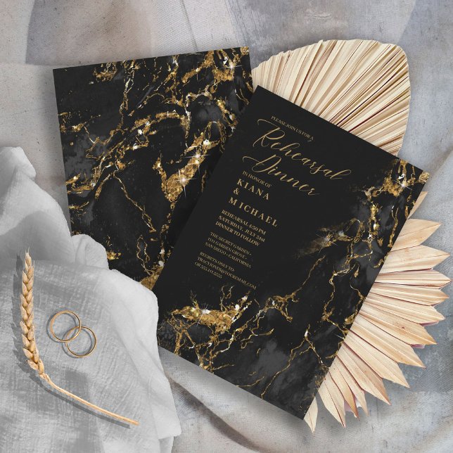 Invitation Répétition de Parties scintillant de marbre Noir I (Front/Back In Situ)