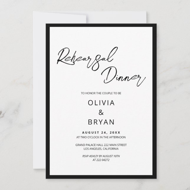 Invitation Répétition de script noir minimaliste (Devant)