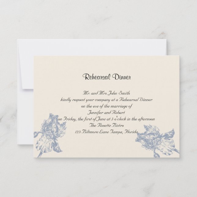 Invitation Répétition des Mariages Taupe et Blue Iris Posh (Devant)