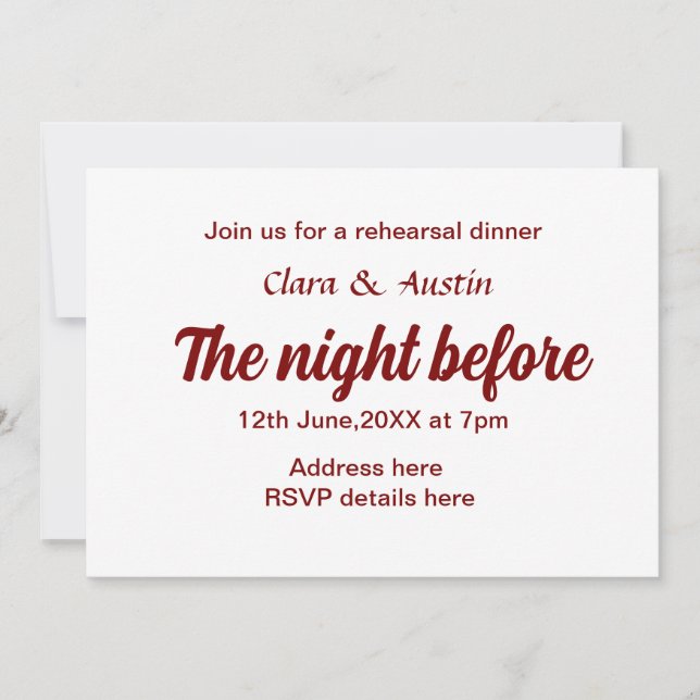 Invitation Répétition dîner la nuit avant simple minimum m (Devant)