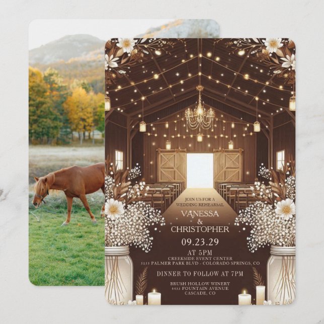 Invitation Répétition du Mariage d'élégance rustique (Devant / Derrière)