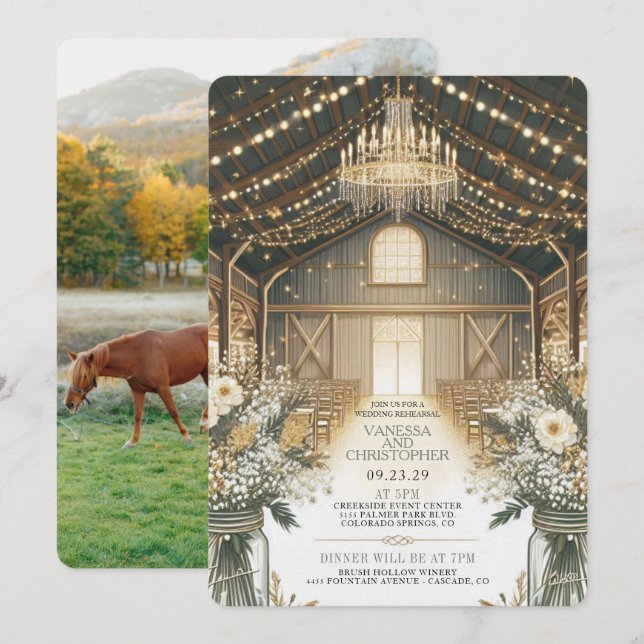 Invitation Répétition du Mariage d'élégance rustique (Devant / Derrière)