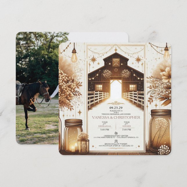 Invitation Répétition du Mariage d'élégance rustique (Devant / Derrière)