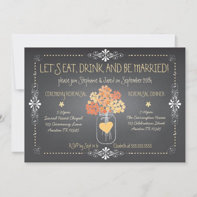 Invitation Répétition du Mariage du tableau de bord d'automne (Devant)