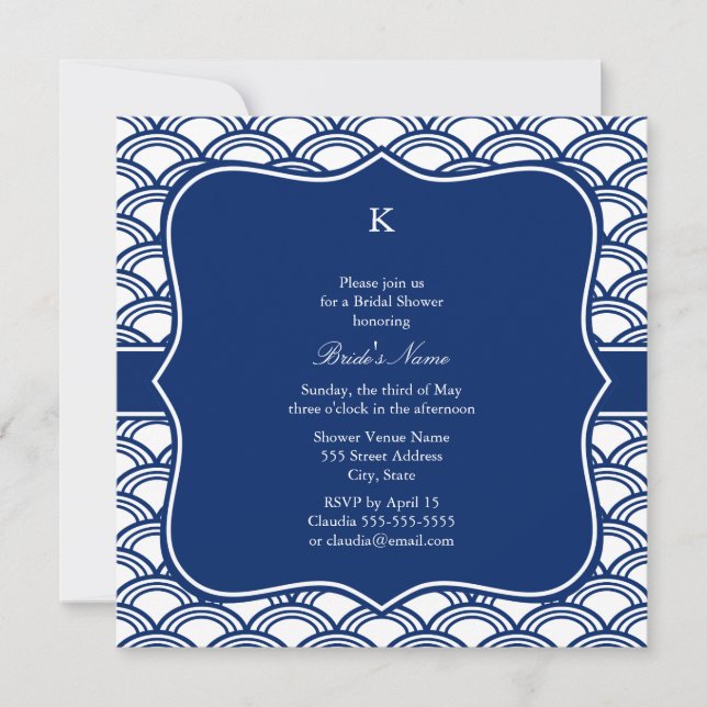 Invitation Répétition du Motif Monogram Royal Blue Seigaiha (Devant)