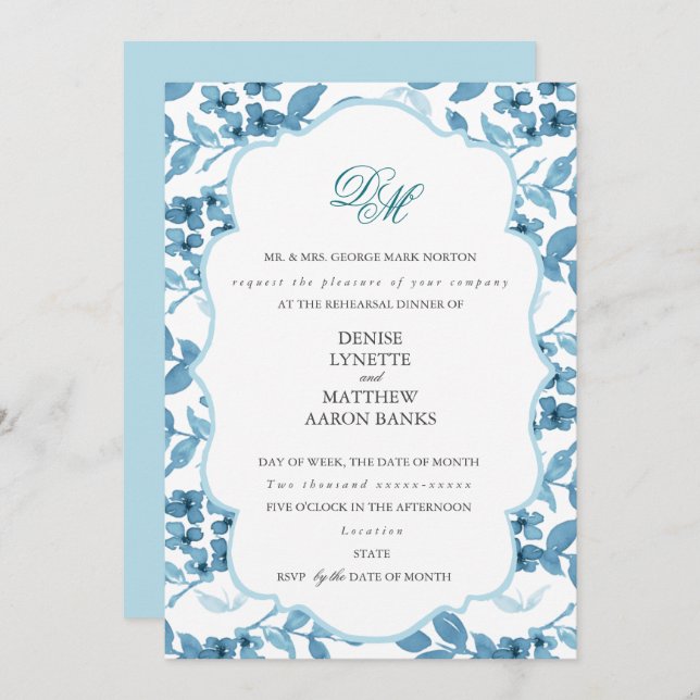 Invitation Répétition du sucre et du Mariage bleu Skydiver (Devant / Derrière)