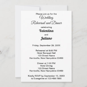 Invitation Répétition et dîner de mariage en noir et blanc