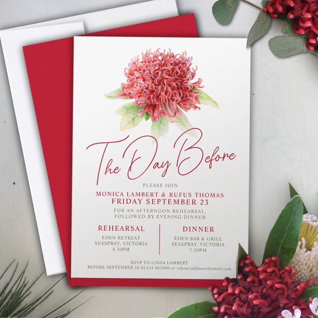 Invitation Répétition florale de waratah rouge avant le maria (Créateur téléchargé)