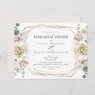 Invitation Répétition mariage   Aquarelle Bleu Peonies