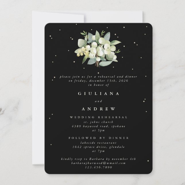 Invitation Répétition Mariage Black Snowberry+Eucalyptus (Devant)