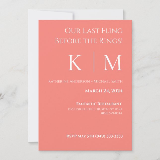 Invitation Répétition mariage - Corail rose et blanc (Devant)