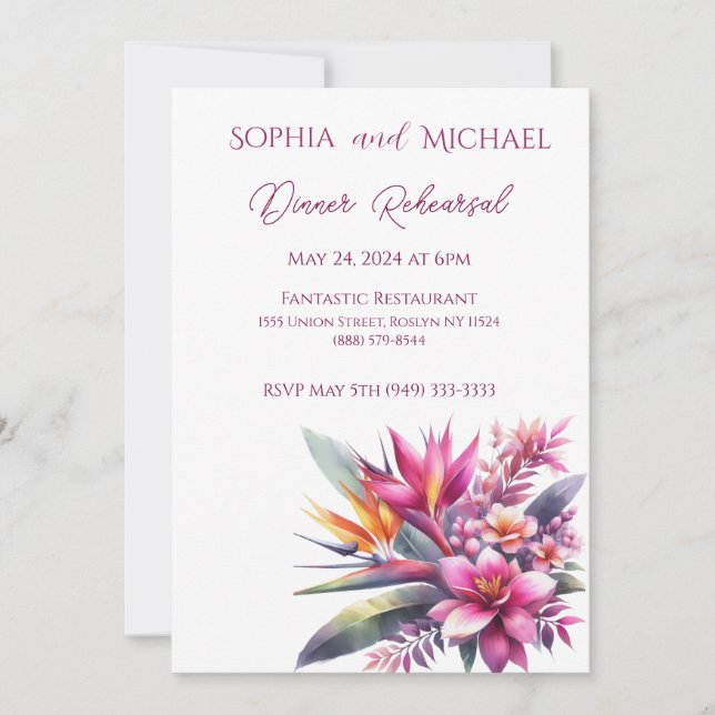 Invitation Répétition Mariage de la lisière tropicale Aquarel (Devant)