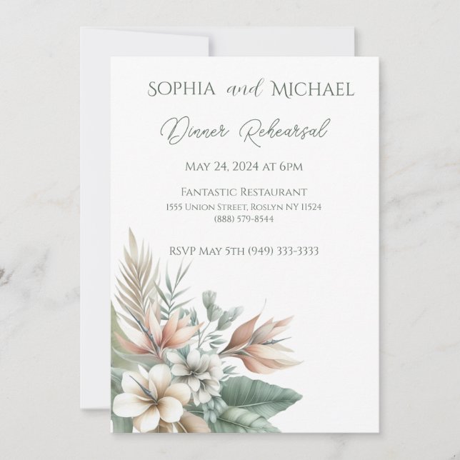 Invitation Répétition Mariage de l'élégance tropicale (Devant)