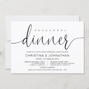 Invitation Répétition mariage et dîner, calligraphie moderne