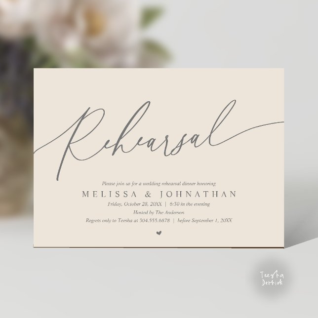 Invitation Répétition Romantique Moderne Dîner de Mariage de  (Modern Romantic Rehearsal Wedding Dinner Dancing Invitation Card in Cream Grey)