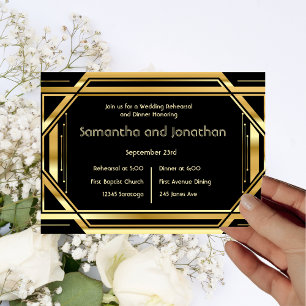Invitation Répétition Vintage Art Déco Or Noir