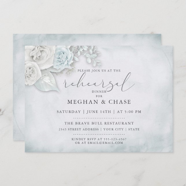 Invitation Répétition Vintage glace bleu blanc Roses (Devant / Derrière)