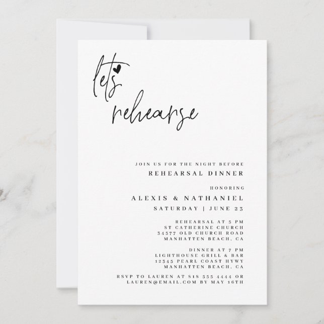 Invitation Répétons la nuit avant le Mariage (Devant)
