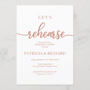 Invitation Répetons le dîner de répétition Rose Gold élégant