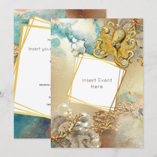 Invitation Réplique de corail de poulpe aquarelle marine naut