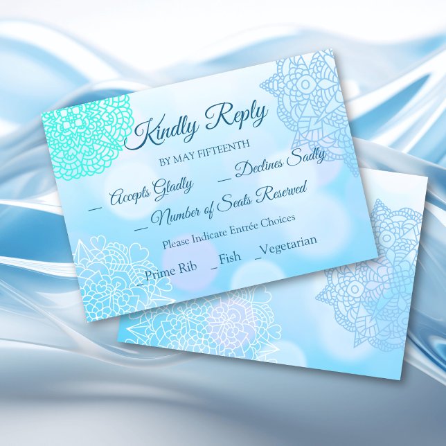 Invitation Répondez SVP RSVP Bleu Sarcelle Blanc Mandala Mari (Créateur téléchargé)
