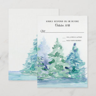 Invitation Répondre mariage Blue Lake avec pins de montagne