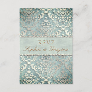 Invitation Répondre Vert Sauge Pailleté Damassé Mariage