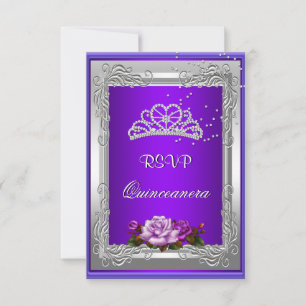 Invitation Réponse à la réponse du RSVP Rose d'argent violet 