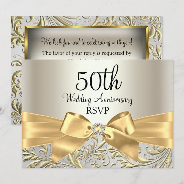 Invitation Réponse à l'anniversaire de mariage de 50 ans Arc  (Devant / Derrière)