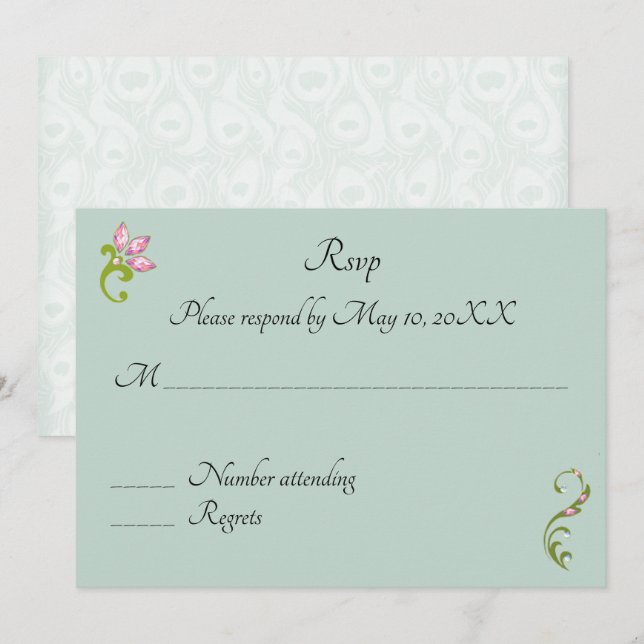 Invitation Réponse à un mariage indien hindou paon (Devant / Derrière)