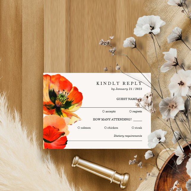 Invitation Réponse aimable Poppy Rouge Blanc Élégant (Créateur téléchargé)